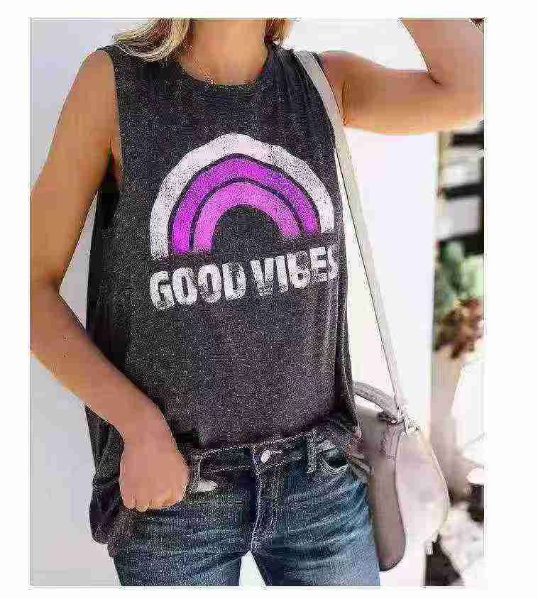 เสื้อกล้ามคอกลมทรงหลวมลายรุ้งดีไซน์สร้างสรรค์ มี 2 สี ไซซ์ S-3XL ประมาณ 1200 ตัว บรรจุแยกรายตัว - Image 4