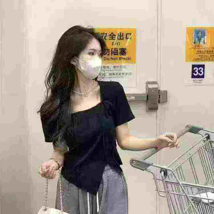 2025 Summer Women's Ice Silk Rib Square Neck Slim Cropped Short Sleeve T-shirt, About 1000 Pieces - Image 9