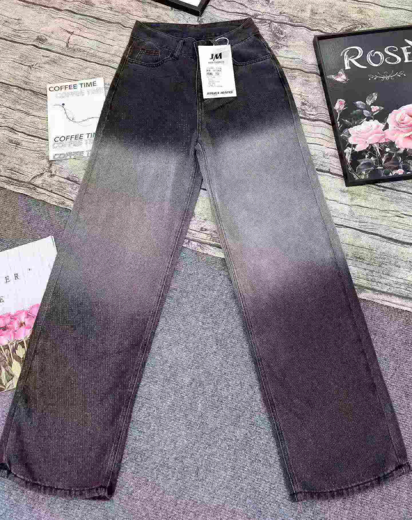 1100 Buah Celana Kaki Lebar Denim Lyocell Pinggang Tinggi Gradasi - Image 4