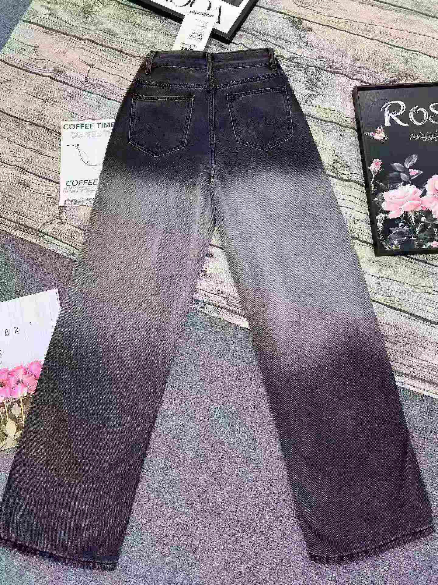 1100 Buah Celana Kaki Lebar Denim Lyocell Pinggang Tinggi Gradasi - Image 8