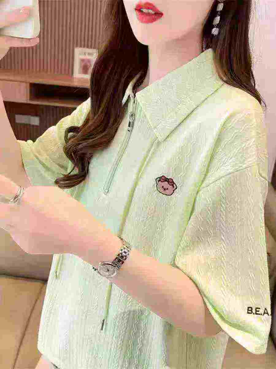 Women's Polo Collar Loose Short Sleeve T-shirt, 301 Pieces - Image 3
