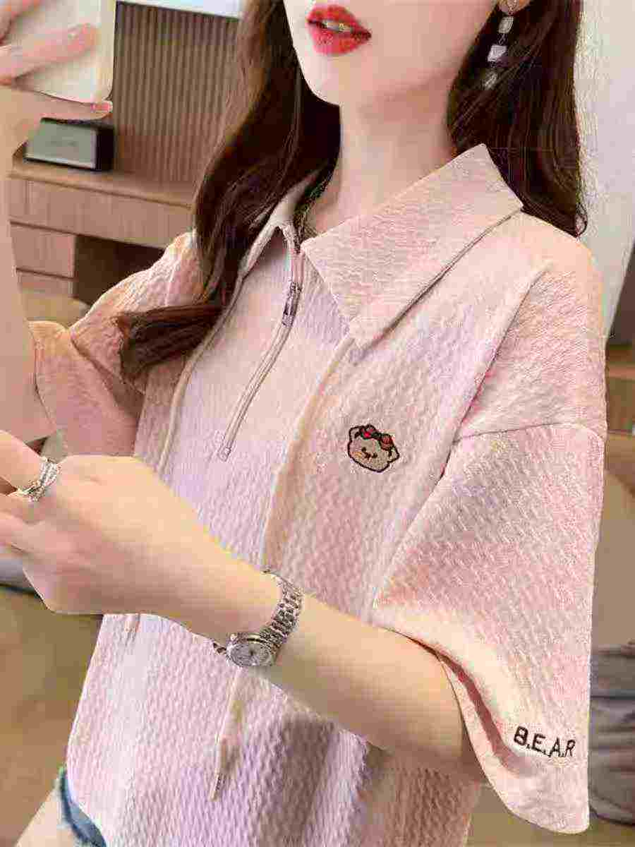 Women's Polo Collar Loose Short Sleeve T-shirt, 301 Pieces - Image 4