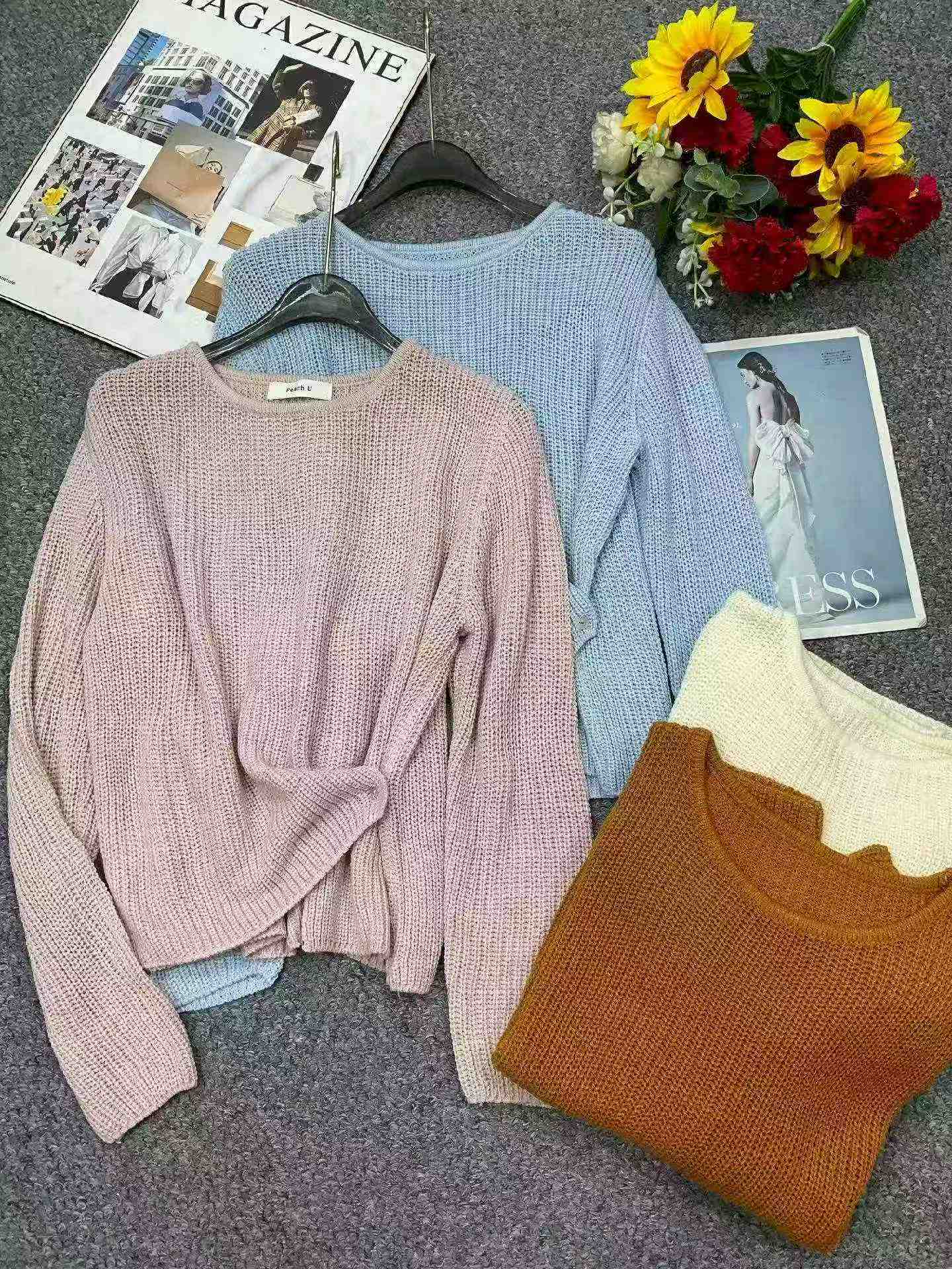 920 Piezas Jersey de Punto Pulóver Holgado de Cuello Redondo, Novedad Otoño-Invierno de Estilo Coreano con Dobladillo Irregular - Image 2