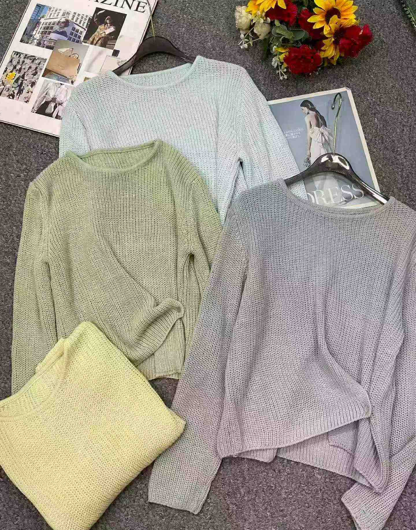 920 Piezas Jersey de Punto Pulóver Holgado de Cuello Redondo, Novedad Otoño-Invierno de Estilo Coreano con Dobladillo Irregular - Image 3