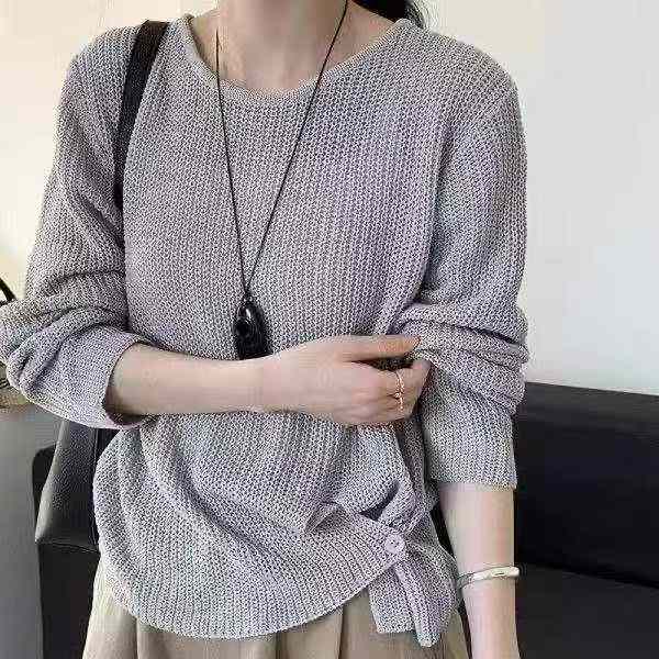 920 Piezas Jersey de Punto Pulóver Holgado de Cuello Redondo, Novedad Otoño-Invierno de Estilo Coreano con Dobladillo Irregular - Image 5