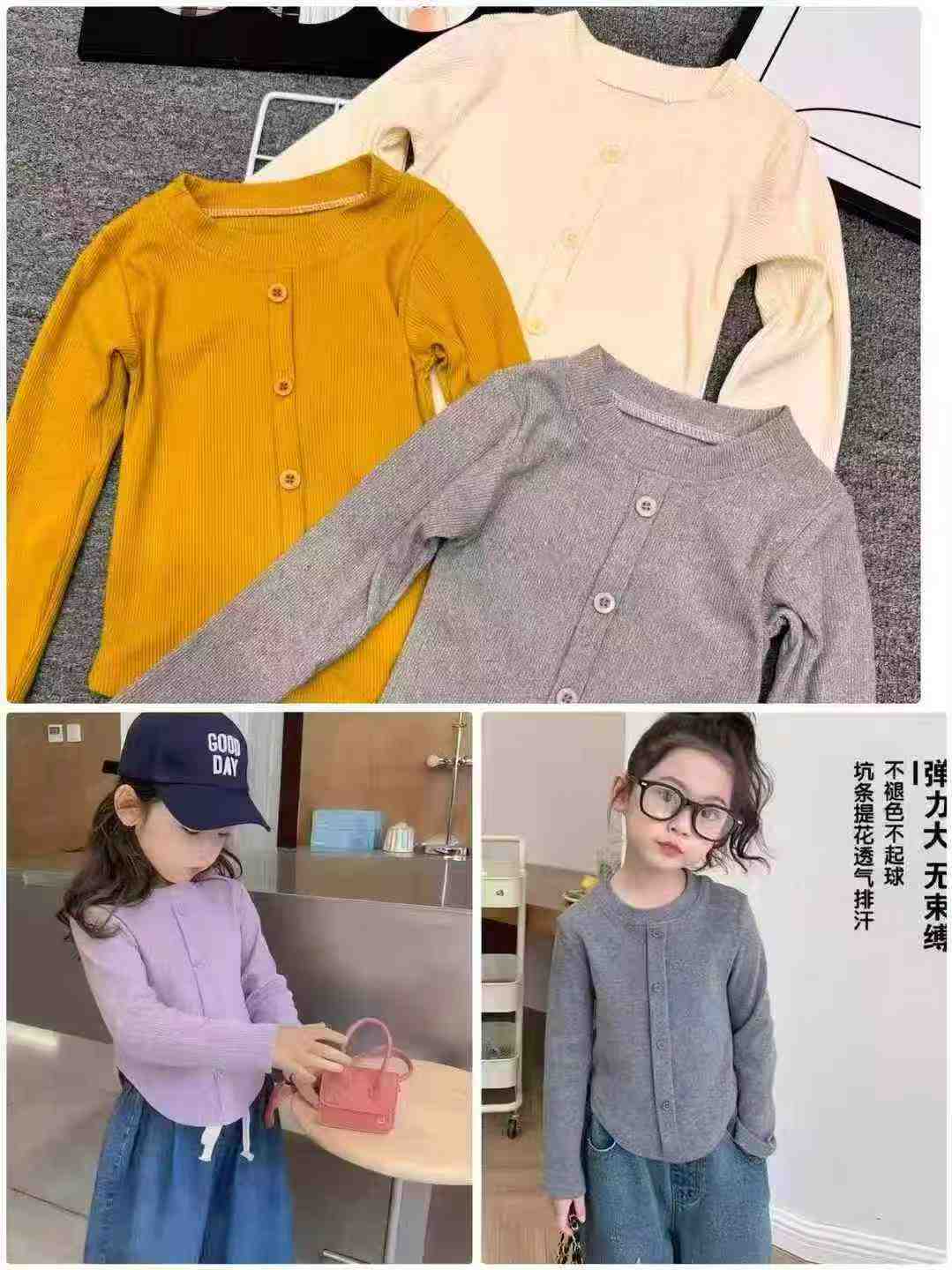 11 550 Pièces T-shirts colorés à manches longues pour filles, hauts de base d'automne pour enfants - Image 3