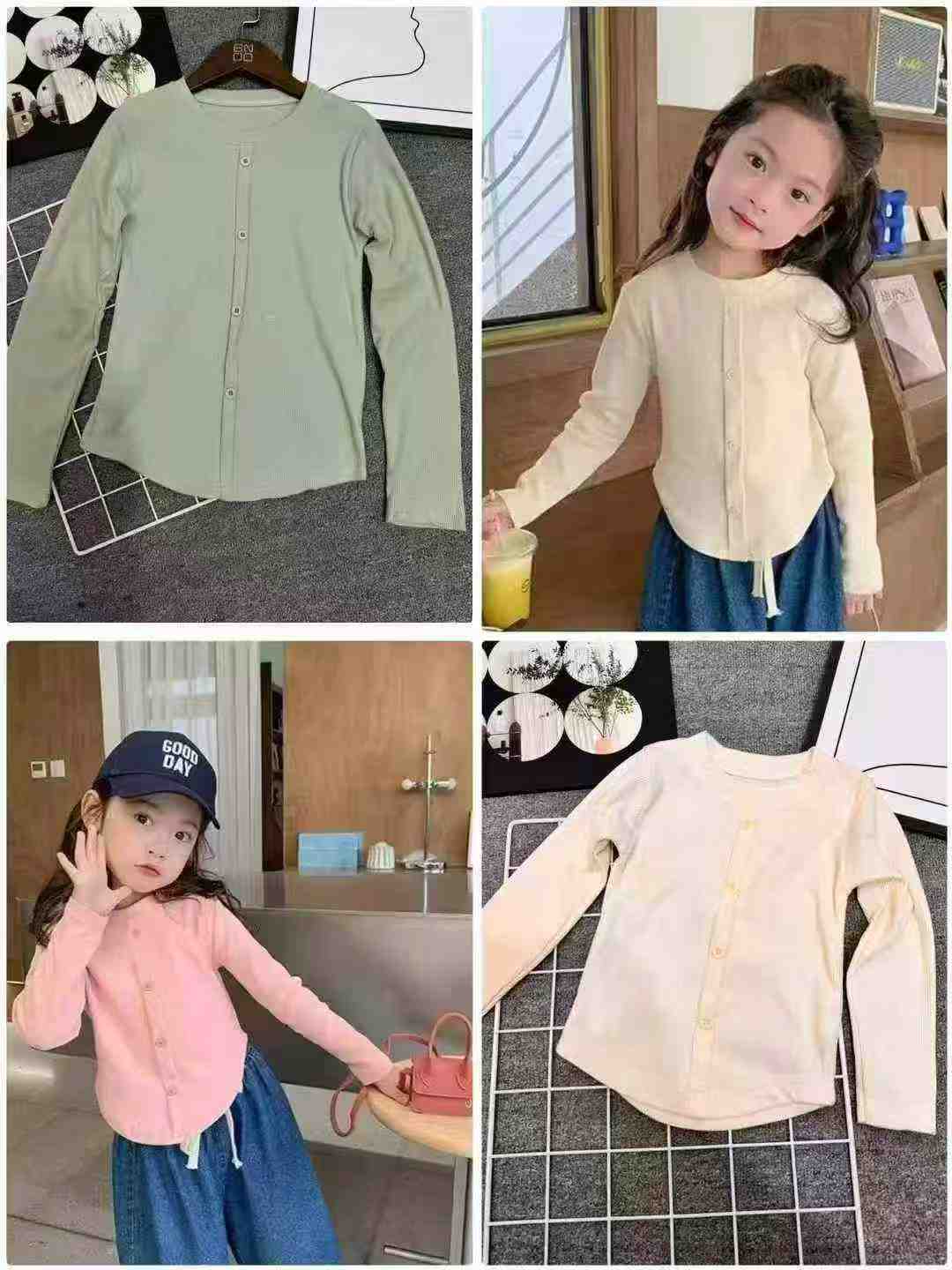 11 550 Pièces T-shirts colorés à manches longues pour filles, hauts de base d'automne pour enfants - Image 4