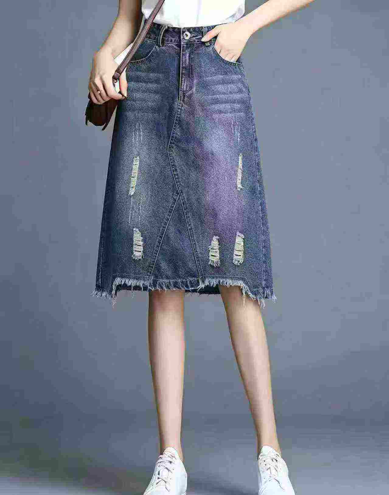 Plus Size Women High Waist Split Denim Midi Skirt 301 Pieces Full Clearance - Image 2