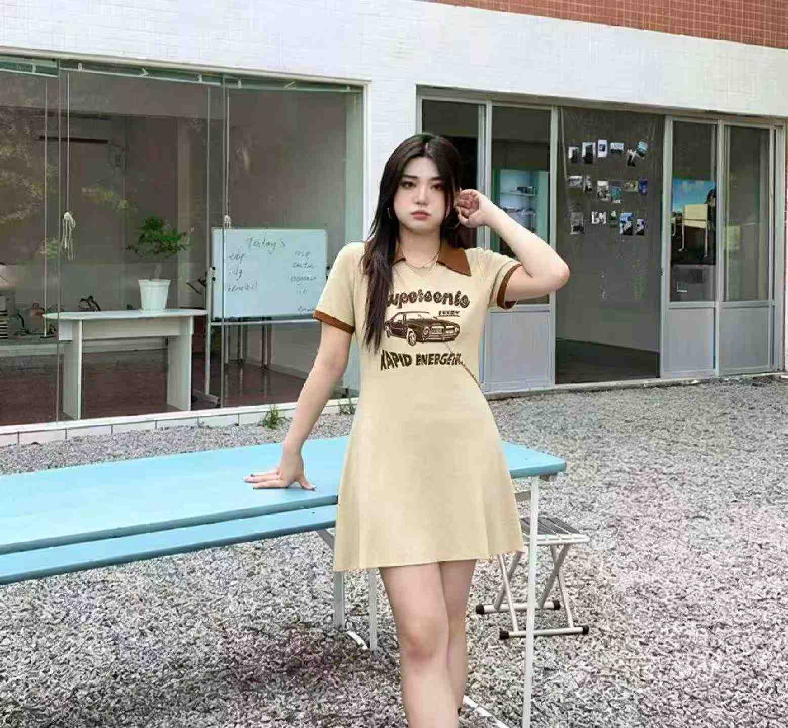 Vestido de punto de verano vintage estampado con cuello polo, 740 piezas - Image 4