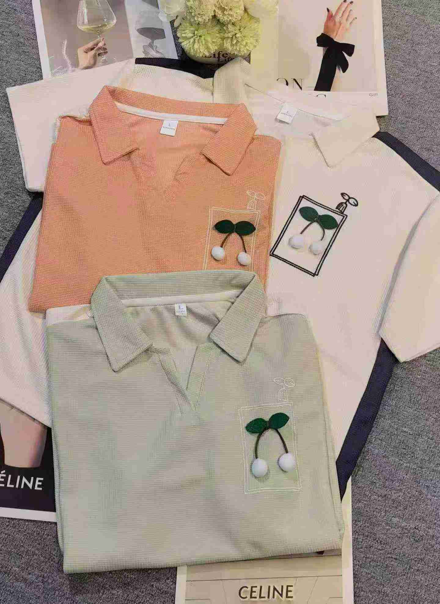 清仓：夏季华夫格宽松多巴胺短袖Polo衫，3色，约320件，尺码M-2XL - Image 5