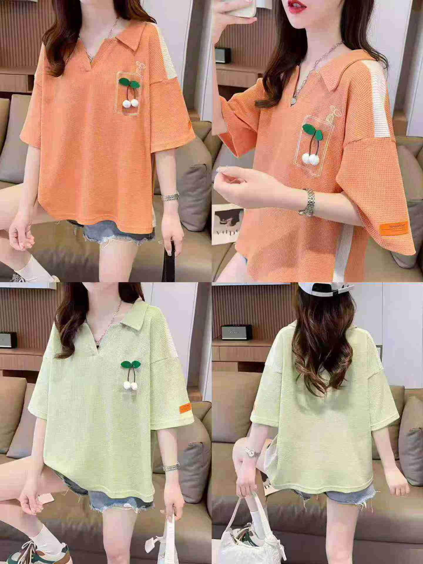 清仓：夏季华夫格宽松多巴胺短袖Polo衫，3色，约320件，尺码M-2XL - Image 7
