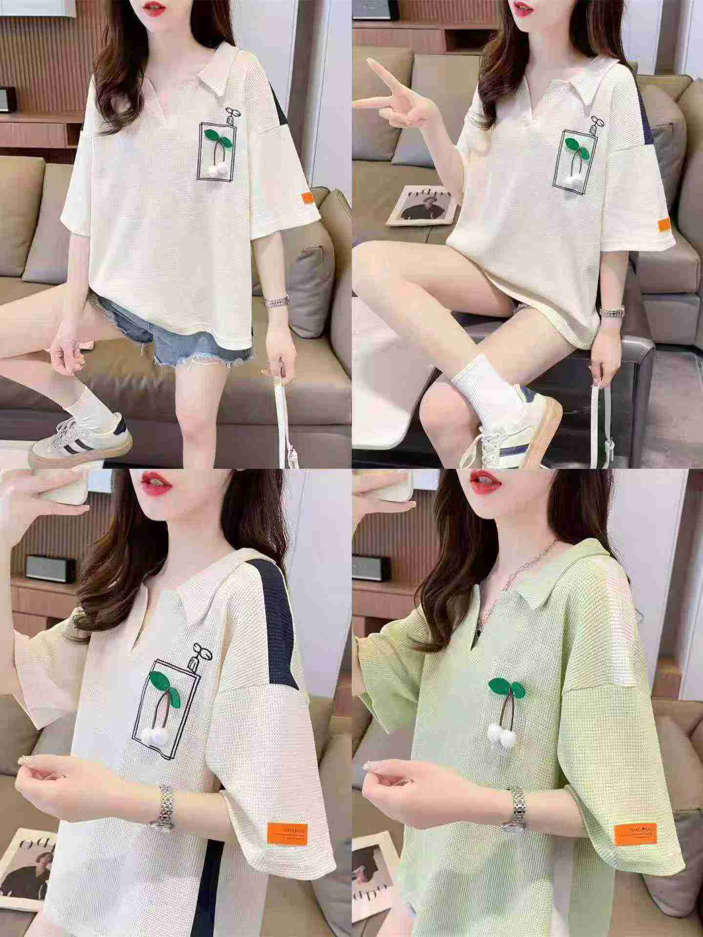 清仓：夏季华夫格宽松多巴胺短袖Polo衫，3色，约320件，尺码M-2XL - Image 8