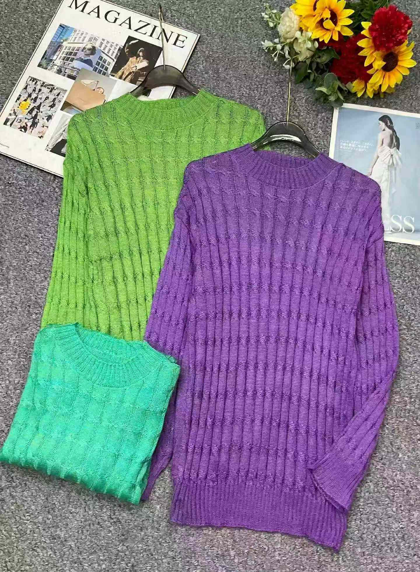 Nuevo suéter de cuello redondo de hilo retorcido con bloques de color para otoño e invierno, aproximadamente 400 piezas - Image 2
