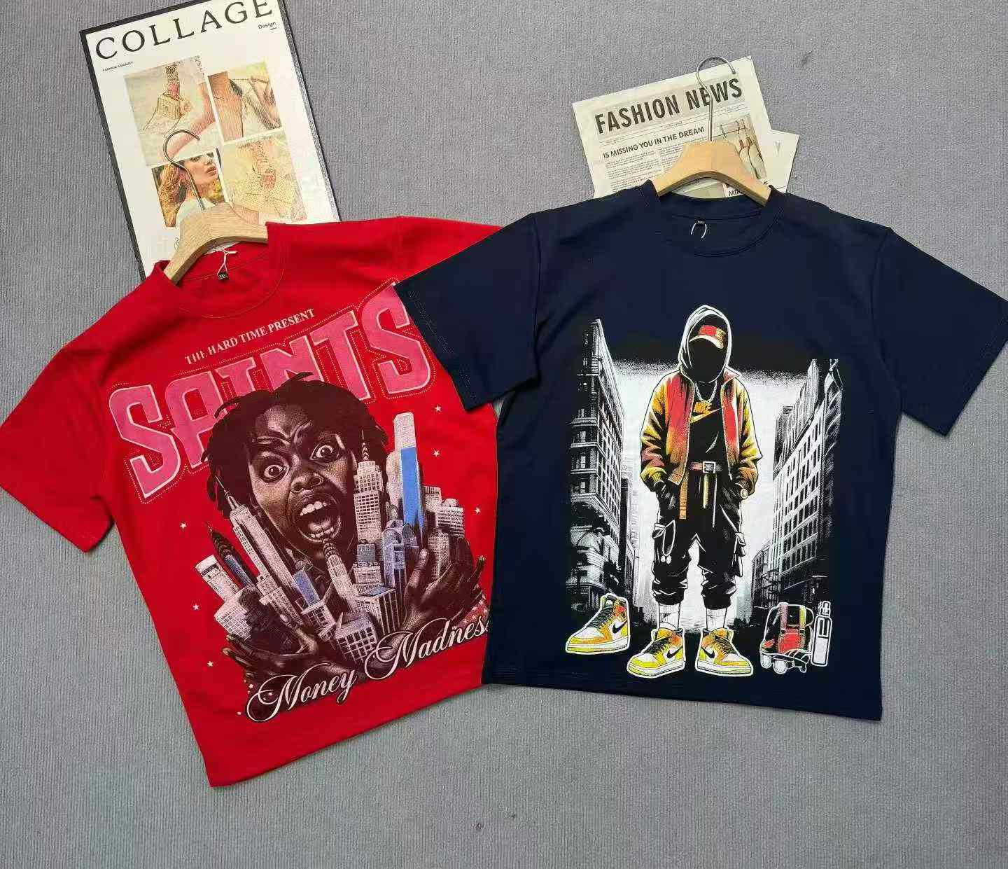 เสื้อยืดแขนสั้นผู้ชาย ทรงหลวม พิมพ์ลายสไตล์เรโทรโทนเข้ม น้ำหนักหนาพิเศษ 350 กรัม มีสินค้าคงคลังประมาณ 7,800 ตัว - Image 2