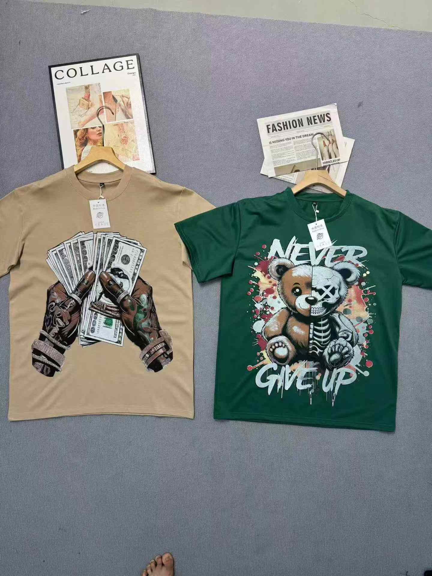 เสื้อยืดแขนสั้นผู้ชาย ทรงหลวม พิมพ์ลายสไตล์เรโทรโทนเข้ม น้ำหนักหนาพิเศษ 350 กรัม มีสินค้าคงคลังประมาณ 7,800 ตัว - Image 4