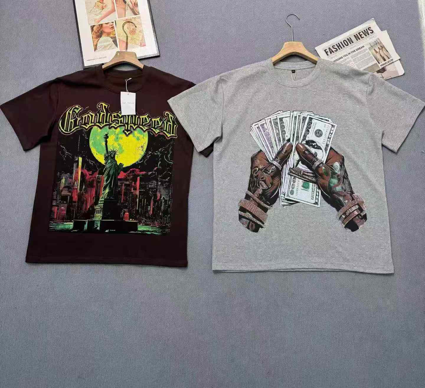 เสื้อยืดแขนสั้นผู้ชาย ทรงหลวม พิมพ์ลายสไตล์เรโทรโทนเข้ม น้ำหนักหนาพิเศษ 350 กรัม มีสินค้าคงคลังประมาณ 7,800 ตัว - Image 6
