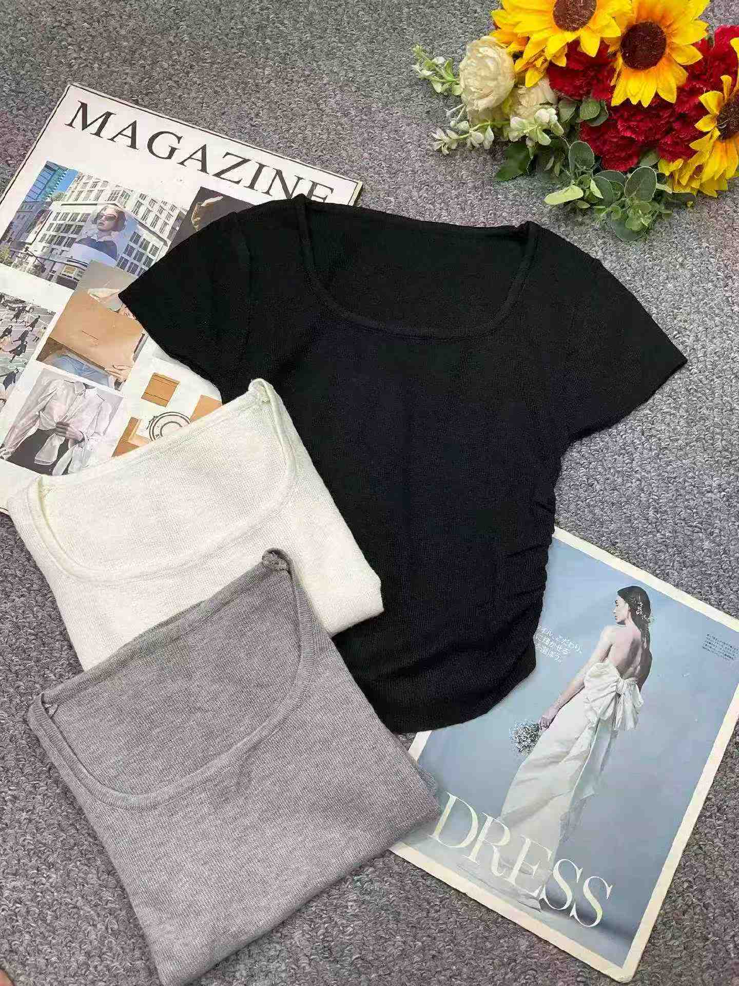 Summer New Solid Waist-slimming Knit T-shirt, 420 Pieces - Image 3