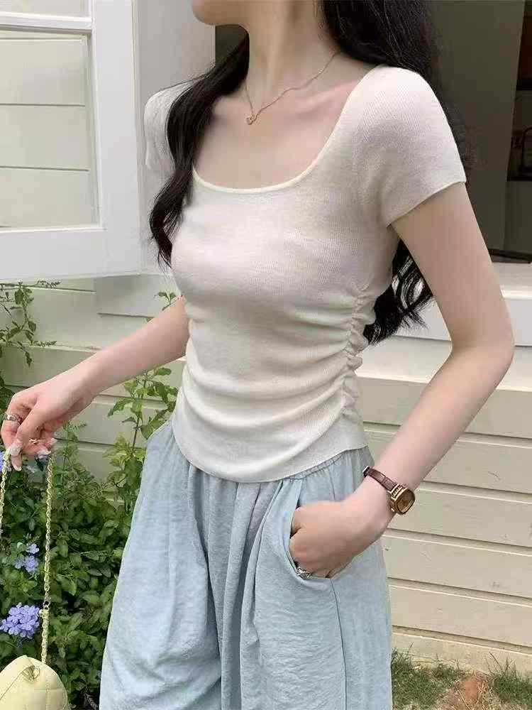 Summer New Solid Waist-slimming Knit T-shirt, 420 Pieces - Image 5