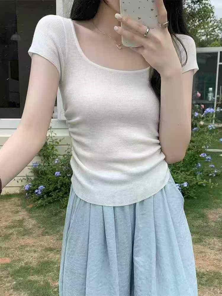 Summer New Solid Waist-slimming Knit T-shirt, 420 Pieces - Image 8