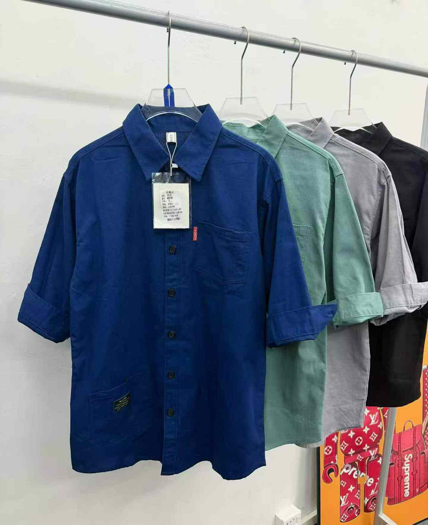 Kemeja Cargo Lengan 3/4 Pria Katun Gaya Korea Musim Panas 670 Potong - Image 2