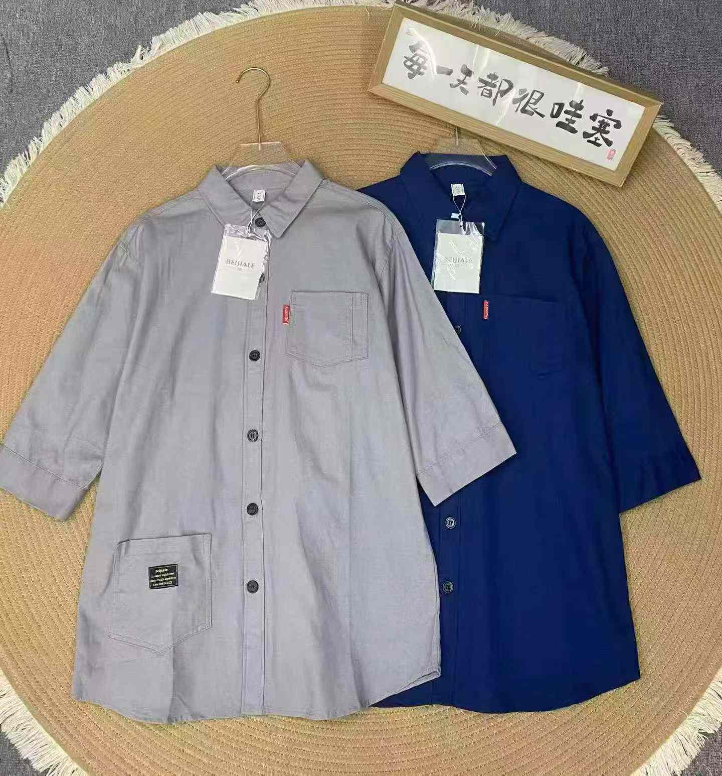 Kemeja Cargo Lengan 3/4 Pria Katun Gaya Korea Musim Panas 670 Potong - Image 4