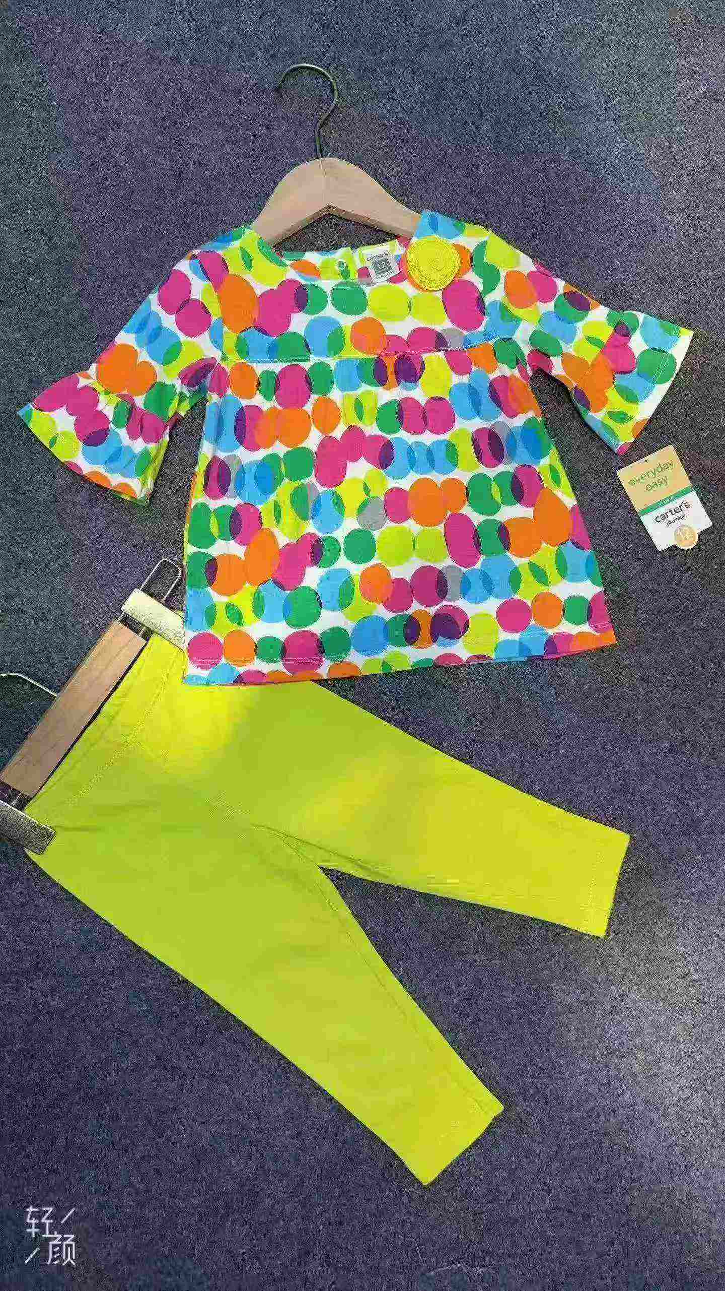 990 Sets Infant Baby Girls 2-Piece Cotton Short Sleeve Top & Pants Set (720 Polka Dot, 270 Stripe) - Image 2