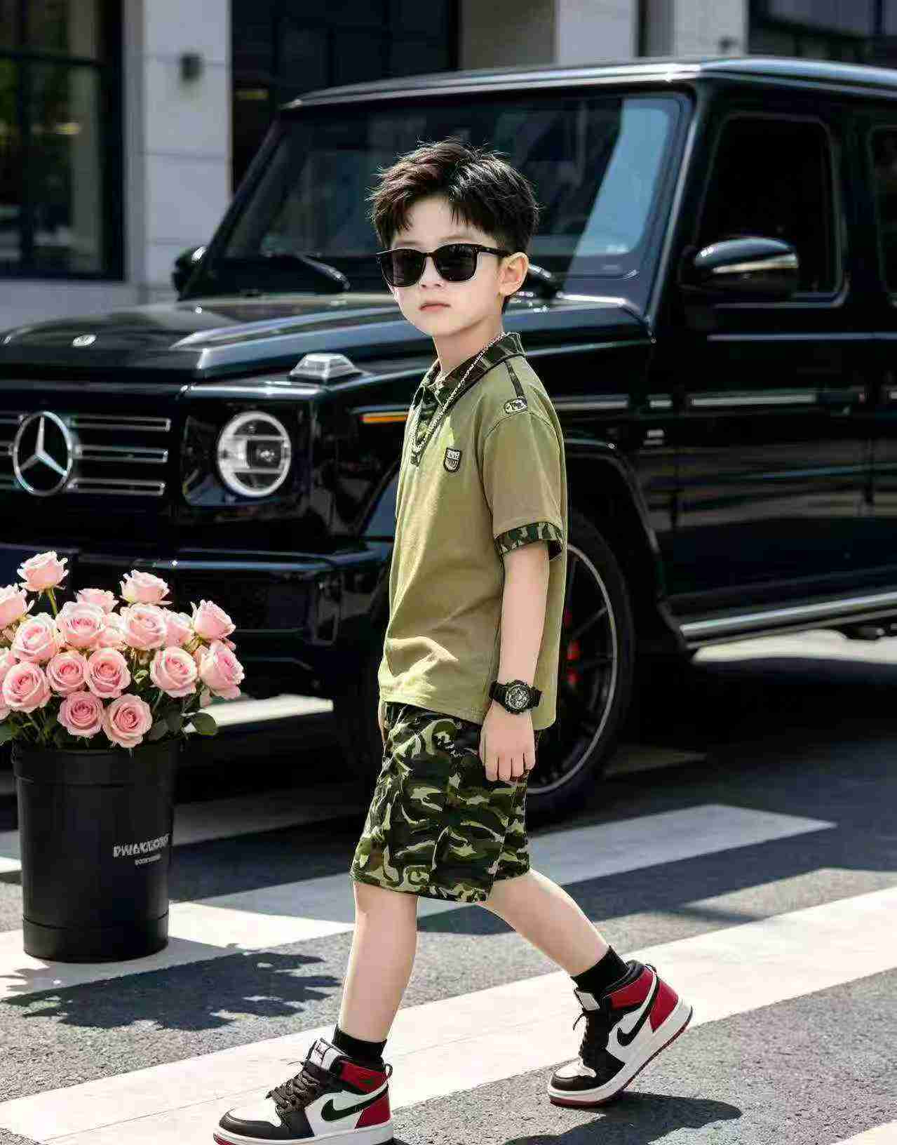 Ensemble à manches courtes camouflage pour enfants, 1340 ensembles - Image 7