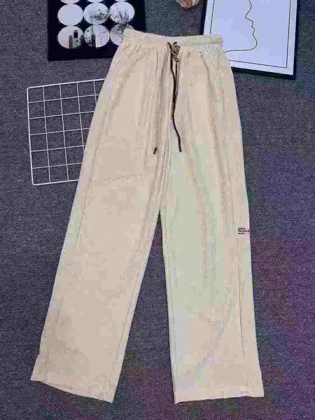 419 pièces Pantalons de sport décontractés d'été en tissu gaufré à cordon de serrage pour hommes, taille plus - Image 2
