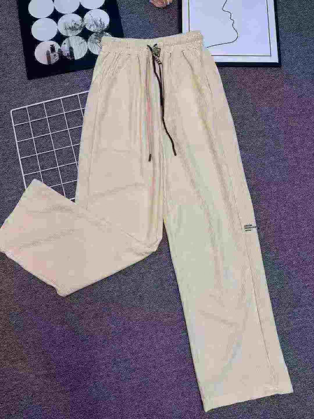 419 pièces Pantalons de sport décontractés d'été en tissu gaufré à cordon de serrage pour hommes, taille plus - Image 3