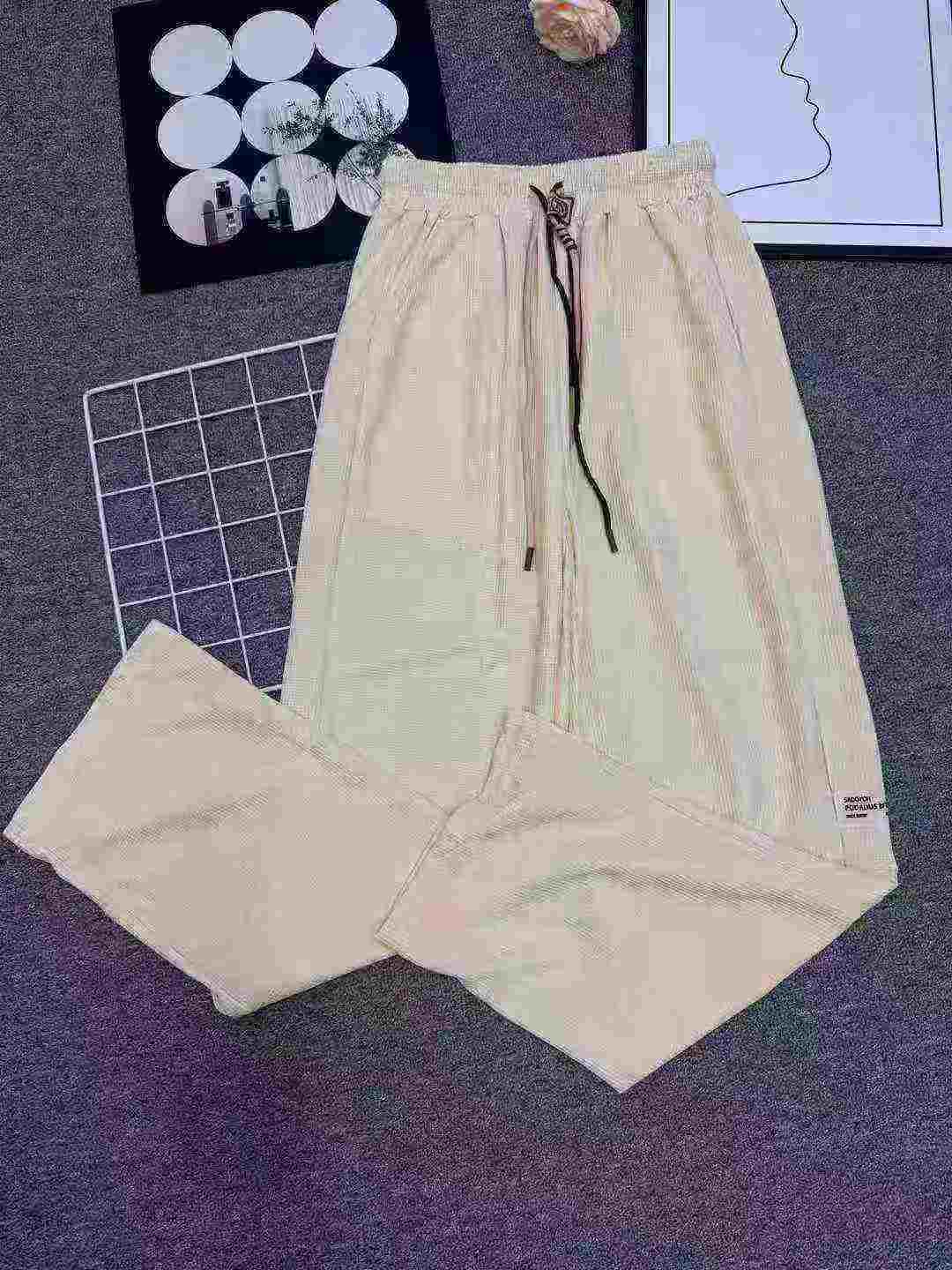 419 pièces Pantalons de sport décontractés d'été en tissu gaufré à cordon de serrage pour hommes, taille plus - Image 4