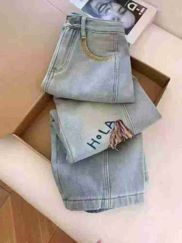 Light Color Embroidered Autumn Winter Thick Fleece Stretch Wide Leg Jeans, 1000 Pieces, Sizes S-2XL - Image 5