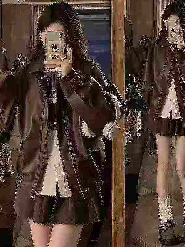Women's PU Leather Short Biker Jacket 778PCS One Size Black Brown - Image 2