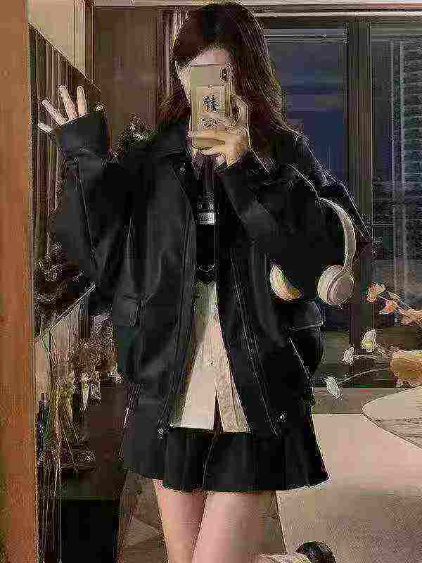 Women's PU Leather Short Biker Jacket 778PCS One Size Black Brown - Image 3