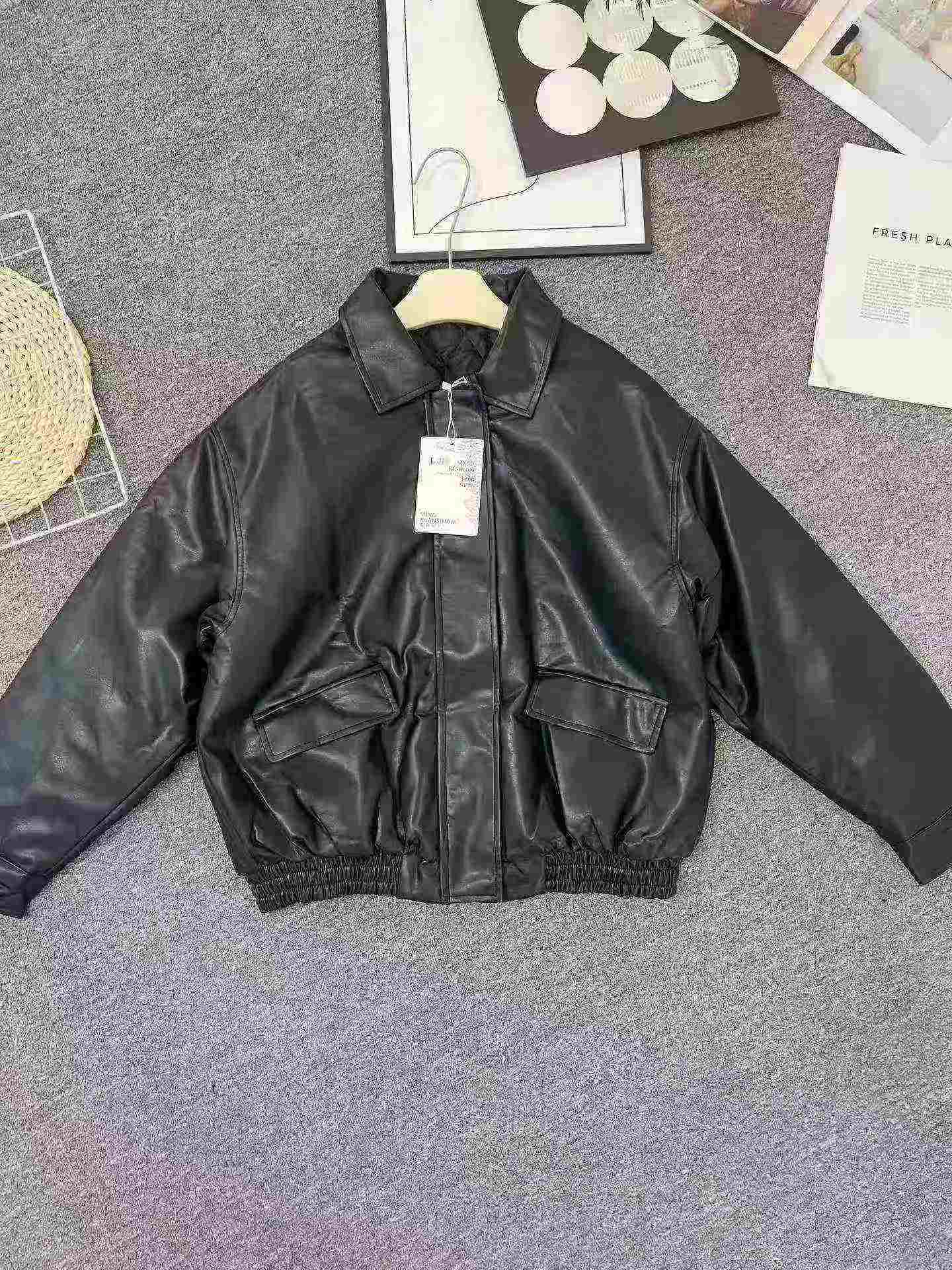 Women's PU Leather Short Biker Jacket 778PCS One Size Black Brown - Image 6