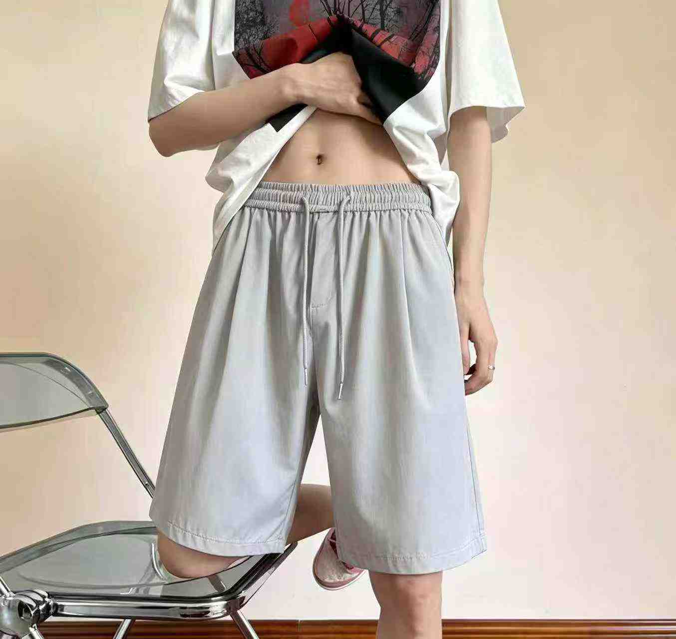 5726件男士纯色休闲夏季大码五分短裤 - Image 5