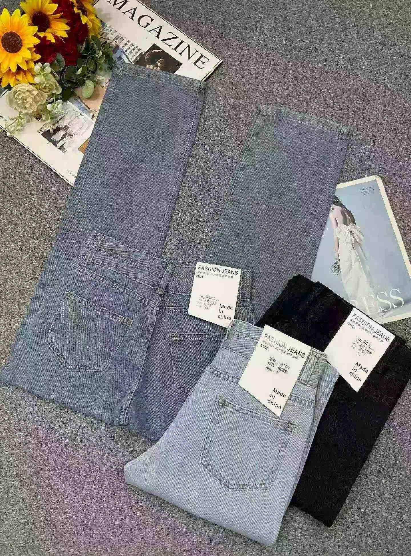 新款春夏復古水洗棉質直筒闊腿牛仔褲 420件 - Image 4