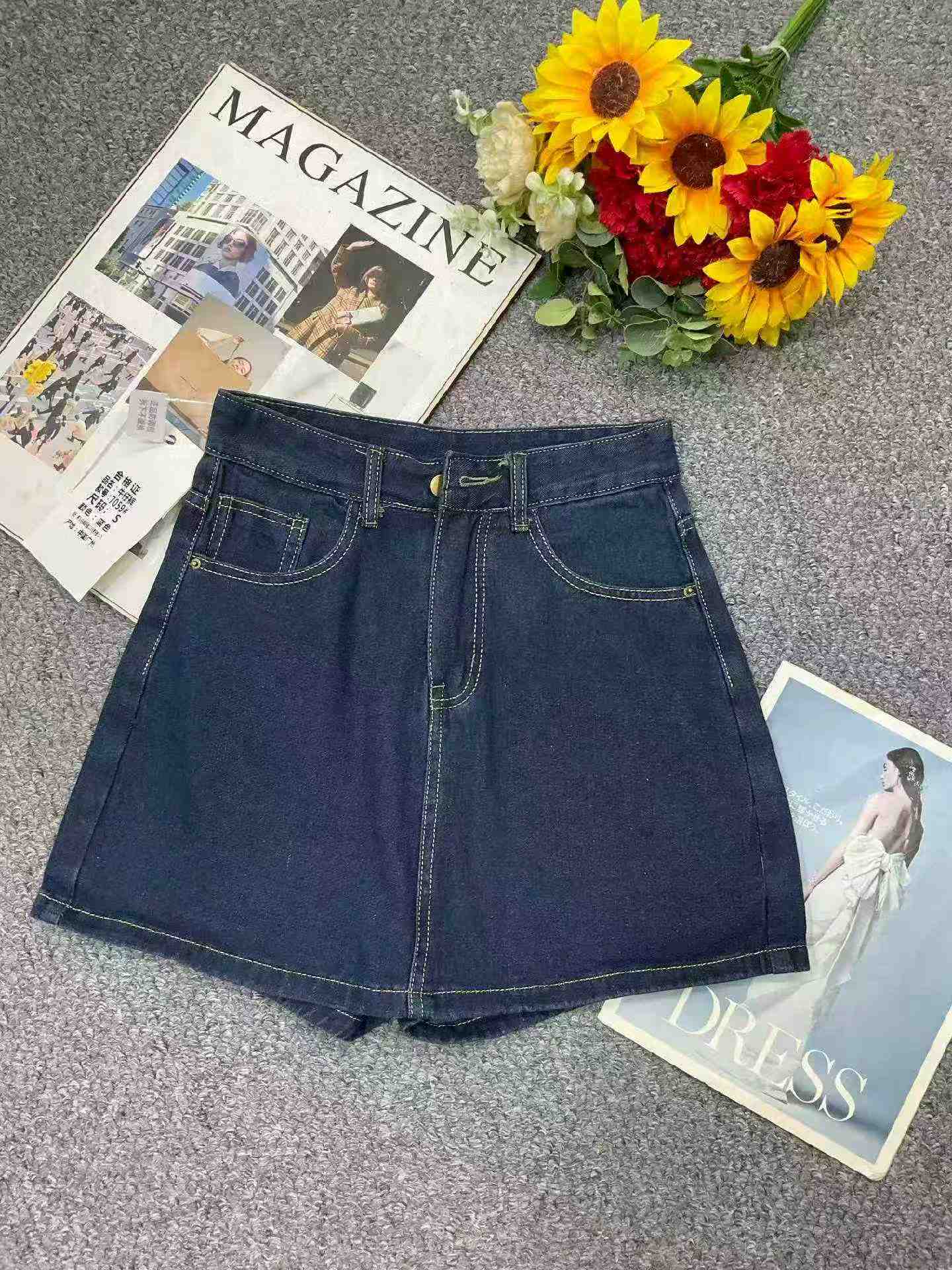 Nova Saia-Short Jeans Azul Escuro Retrô de Verão em Algodão Lavado, Tamanhos S-4XL, 2177 Peças - Image 2