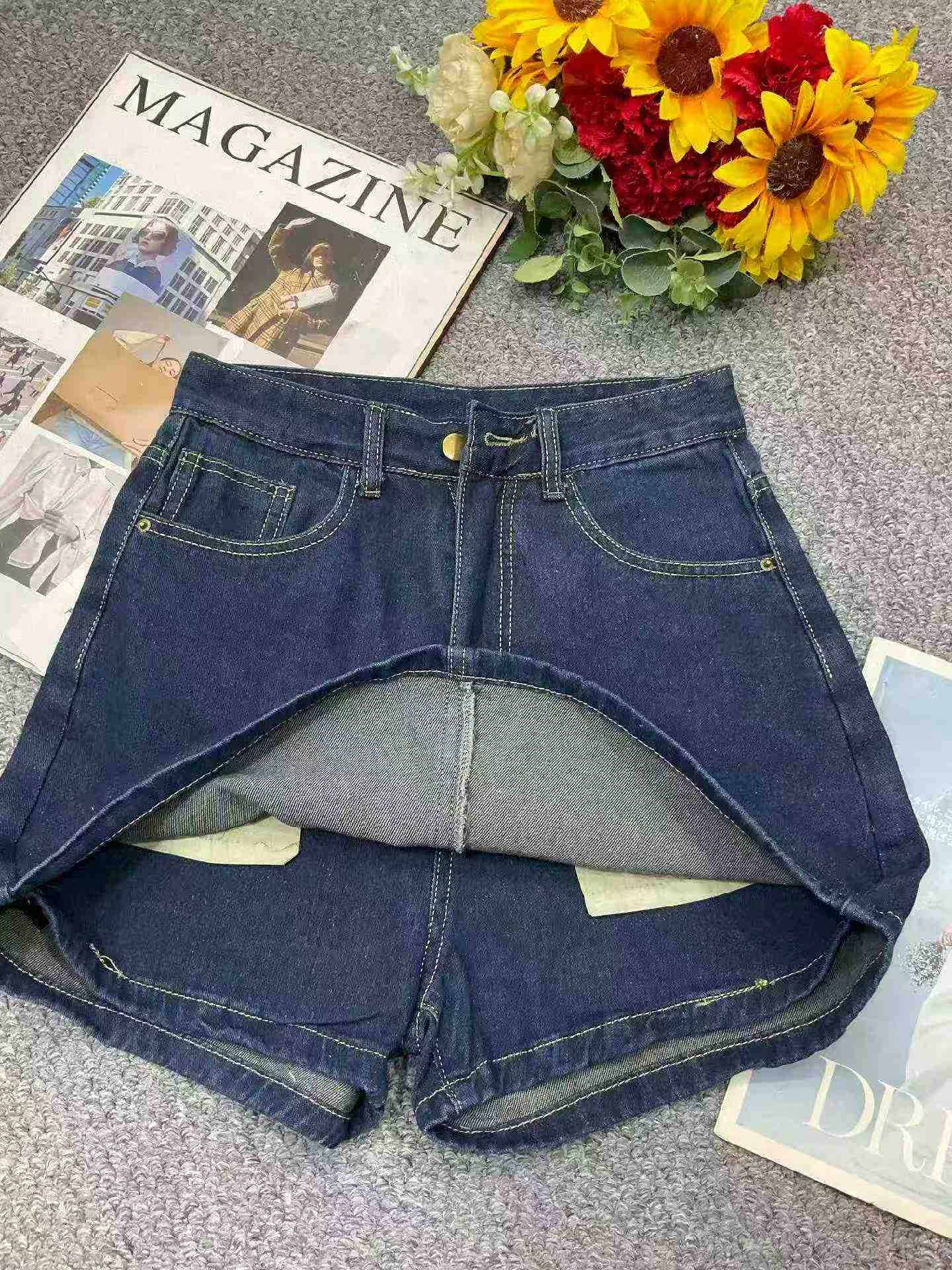 Nova Saia-Short Jeans Azul Escuro Retrô de Verão em Algodão Lavado, Tamanhos S-4XL, 2177 Peças - Image 6