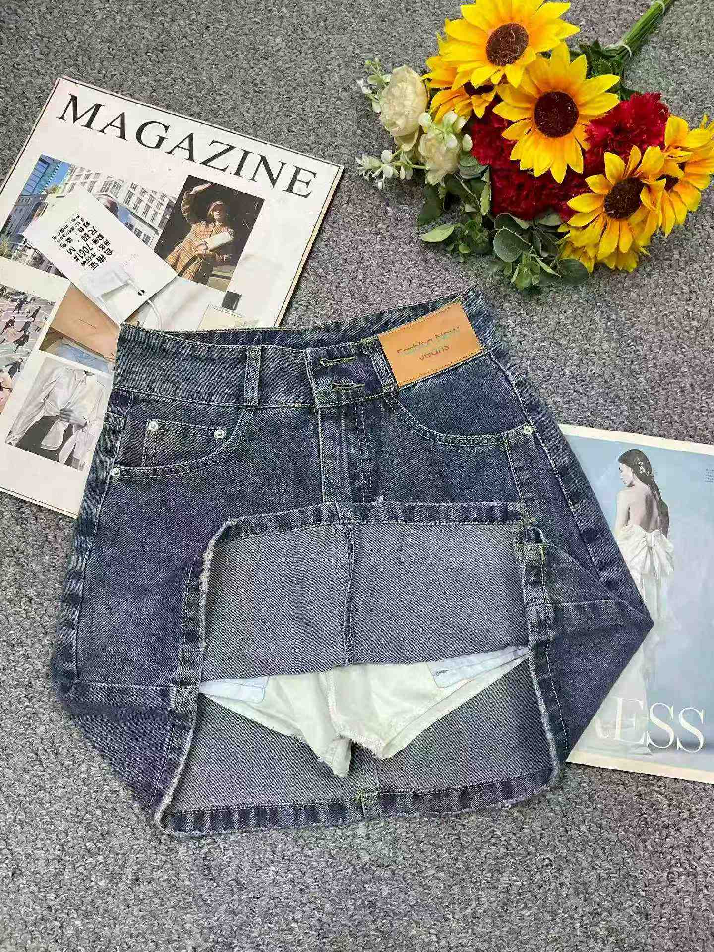 Summer New Slit Design Washed Cotton Denim Mini Skirts 1440 Pieces - Image 3