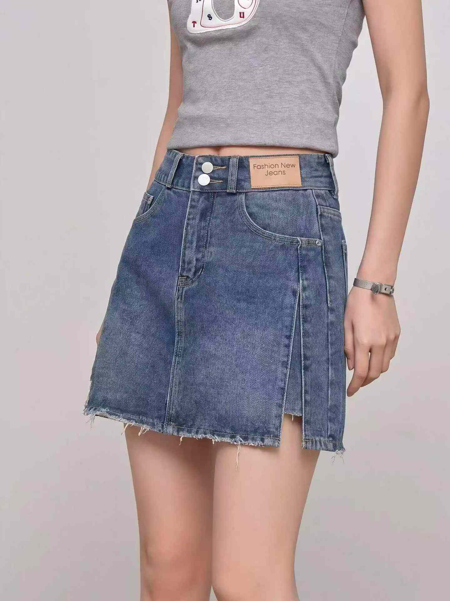 Summer New Slit Design Washed Cotton Denim Mini Skirts 1440 Pieces - Image 5
