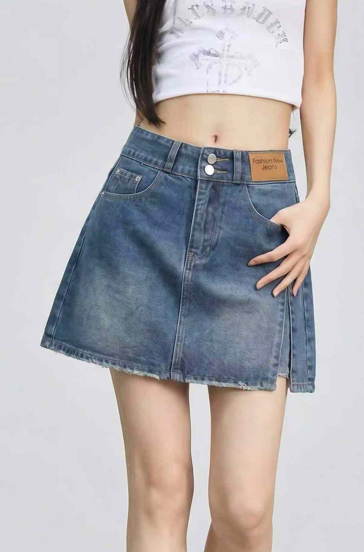 Summer New Slit Design Washed Cotton Denim Mini Skirts 1440 Pieces - Image 6