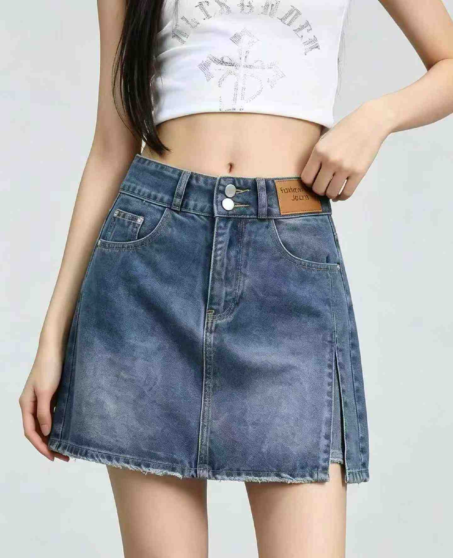 Summer New Slit Design Washed Cotton Denim Mini Skirts 1440 Pieces - Image 7