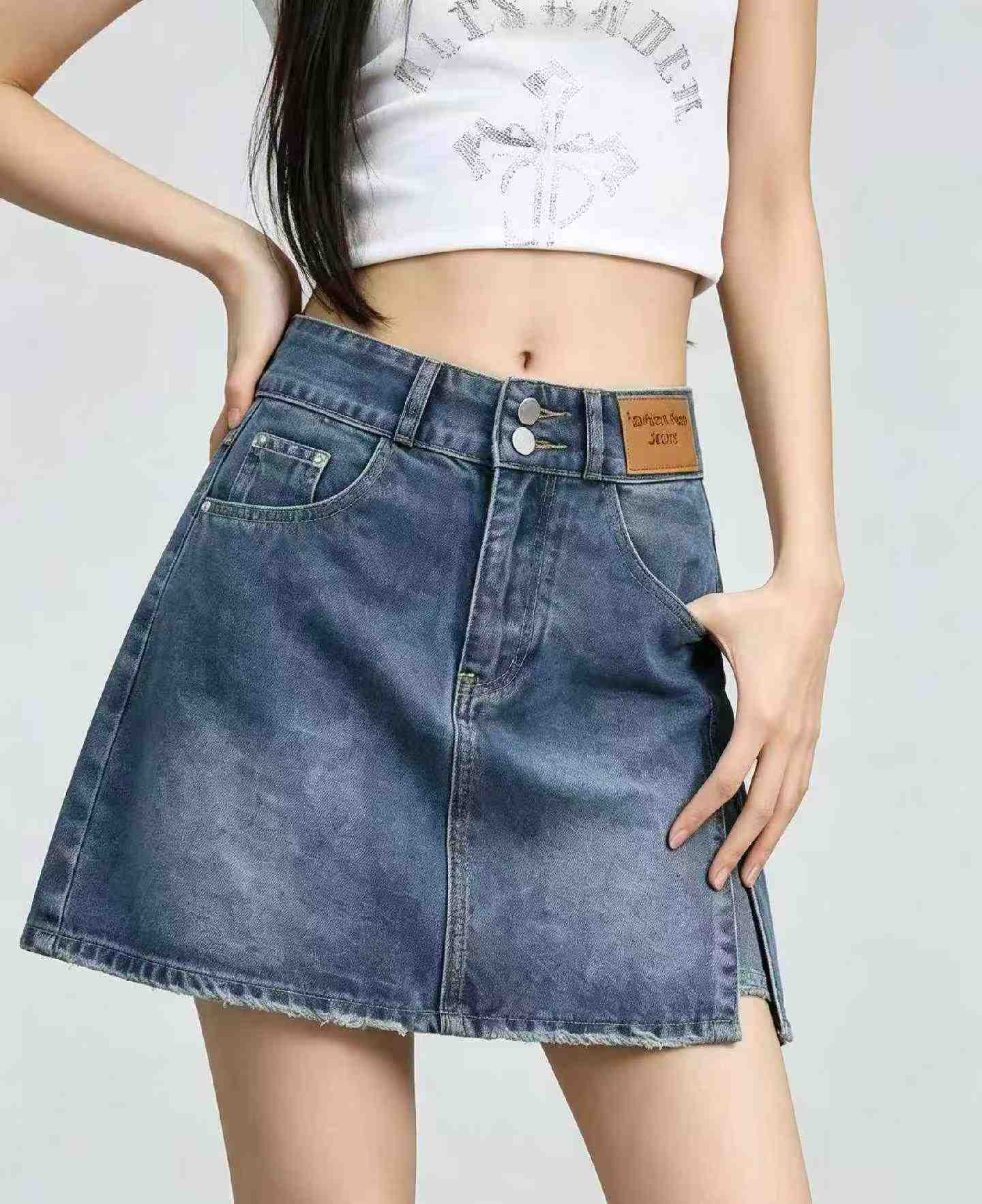 Summer New Slit Design Washed Cotton Denim Mini Skirts 1440 Pieces - Image 8