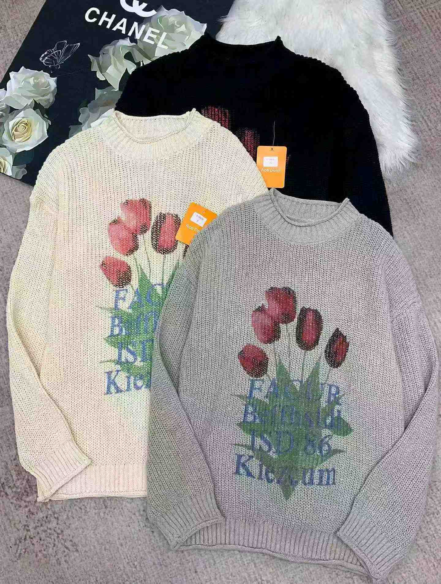 Autumn Winter New Vintage Japanese Style Loose Floral Print Crew Neck Sweater, 510 Pieces - Image 2