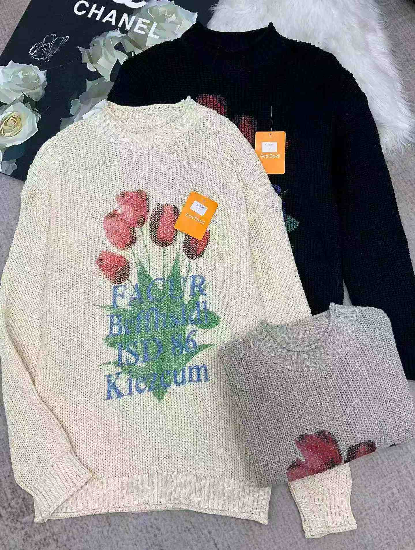 Autumn Winter New Vintage Japanese Style Loose Floral Print Crew Neck Sweater, 510 Pieces - Image 3