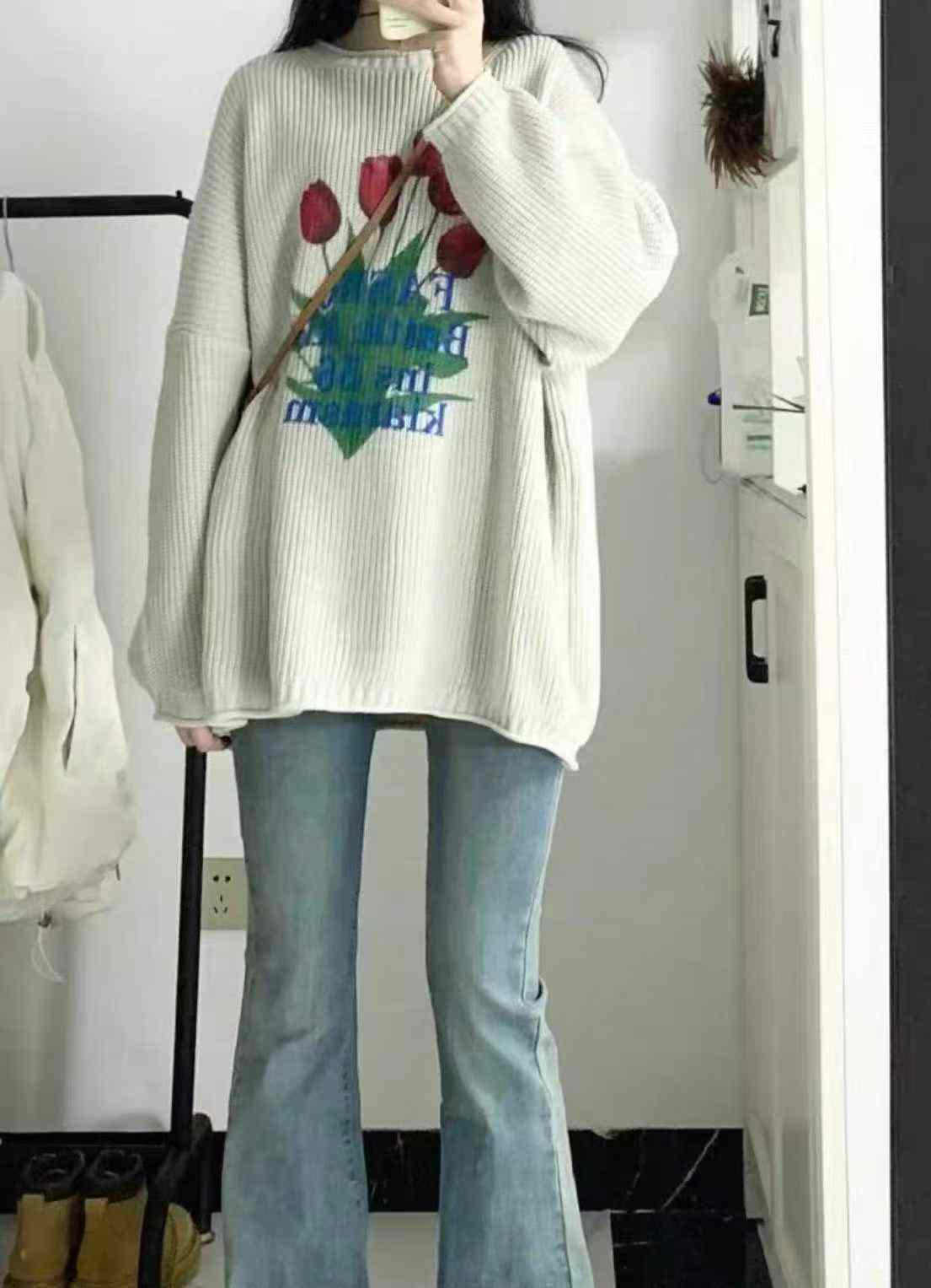 Autumn Winter New Vintage Japanese Style Loose Floral Print Crew Neck Sweater, 510 Pieces - Image 4