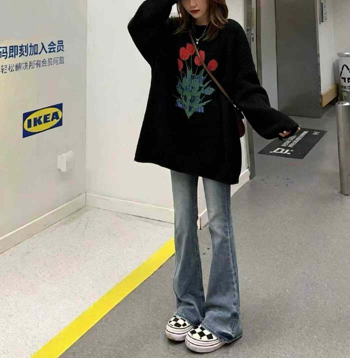 Autumn Winter New Vintage Japanese Style Loose Floral Print Crew Neck Sweater, 510 Pieces - Image 5