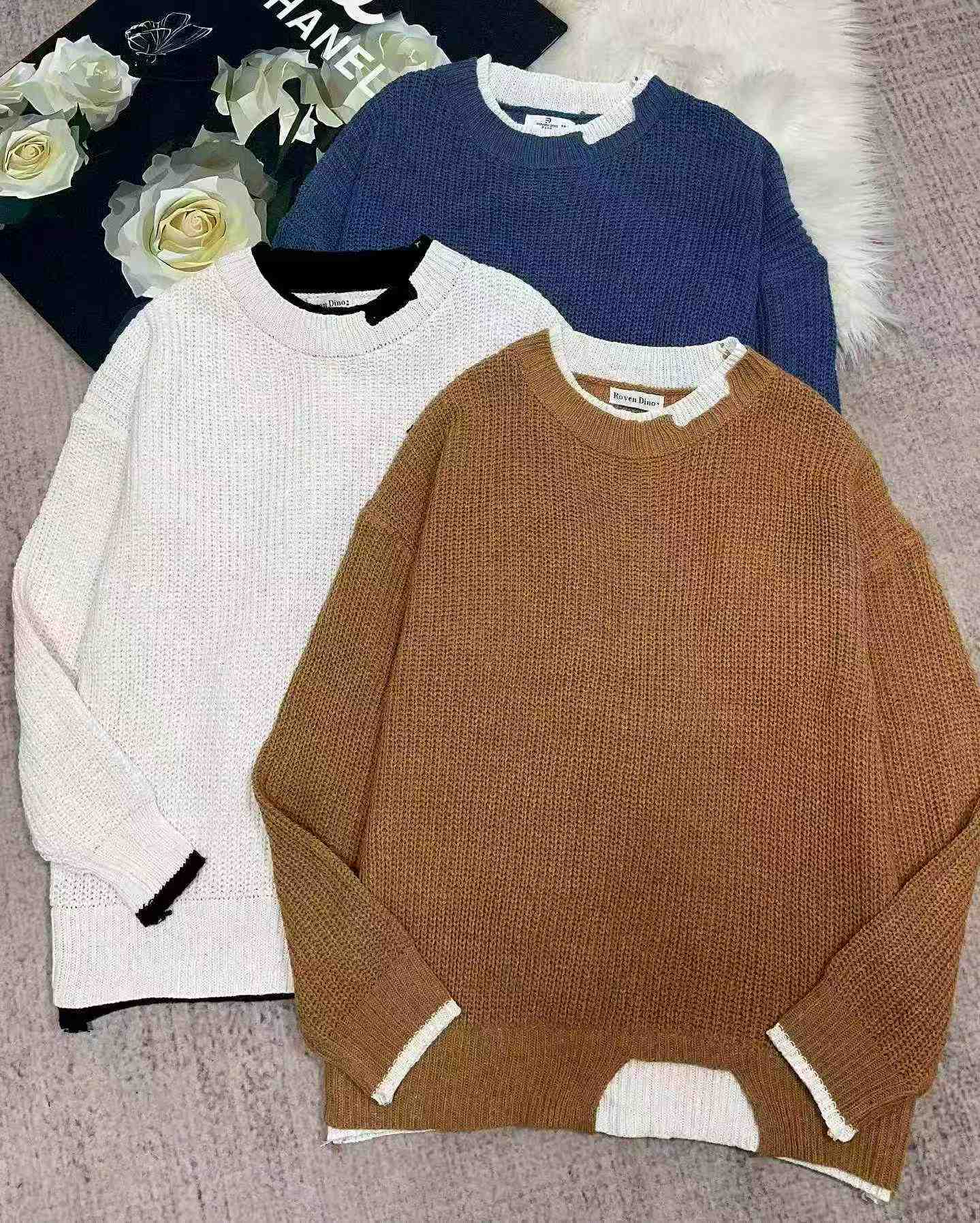 New Autumn Winter Men's Fake Two-piece Loose Pullover Sweater, Size M-2XL, 323 Pieces - Image 2