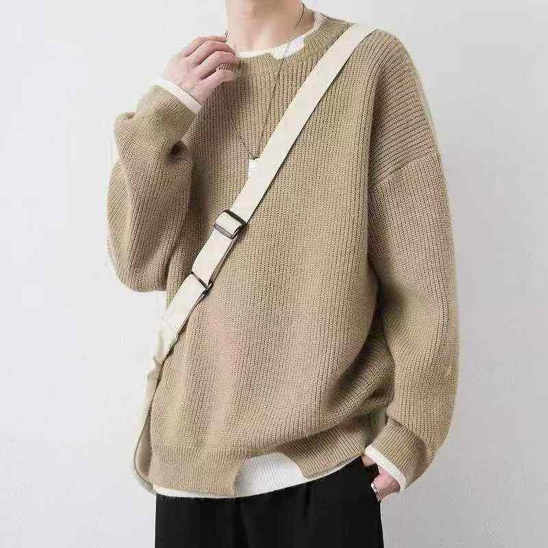 New Autumn Winter Men's Fake Two-piece Loose Pullover Sweater, Size M-2XL, 323 Pieces - Image 4