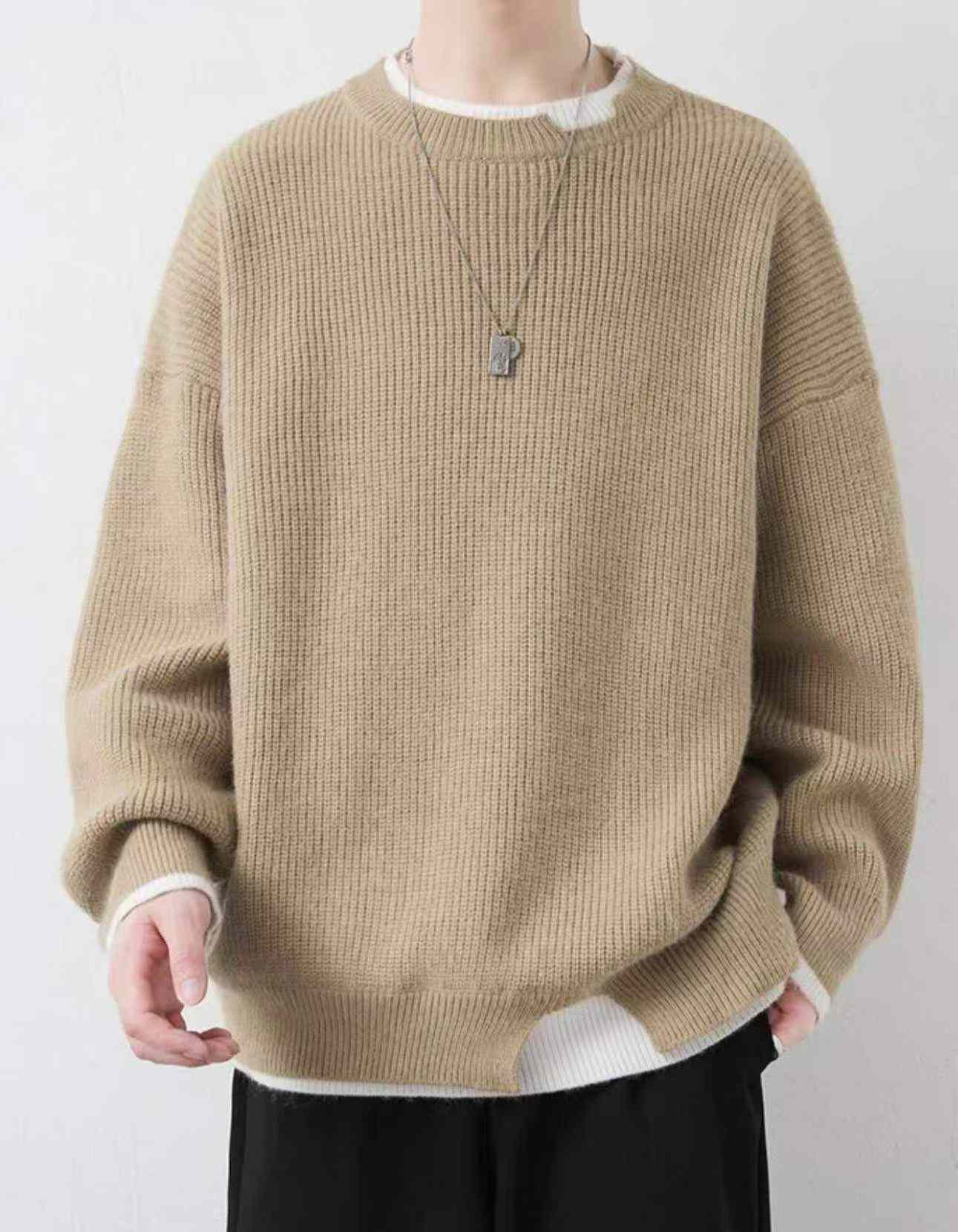 New Autumn Winter Men's Fake Two-piece Loose Pullover Sweater, Size M-2XL, 323 Pieces - Image 5